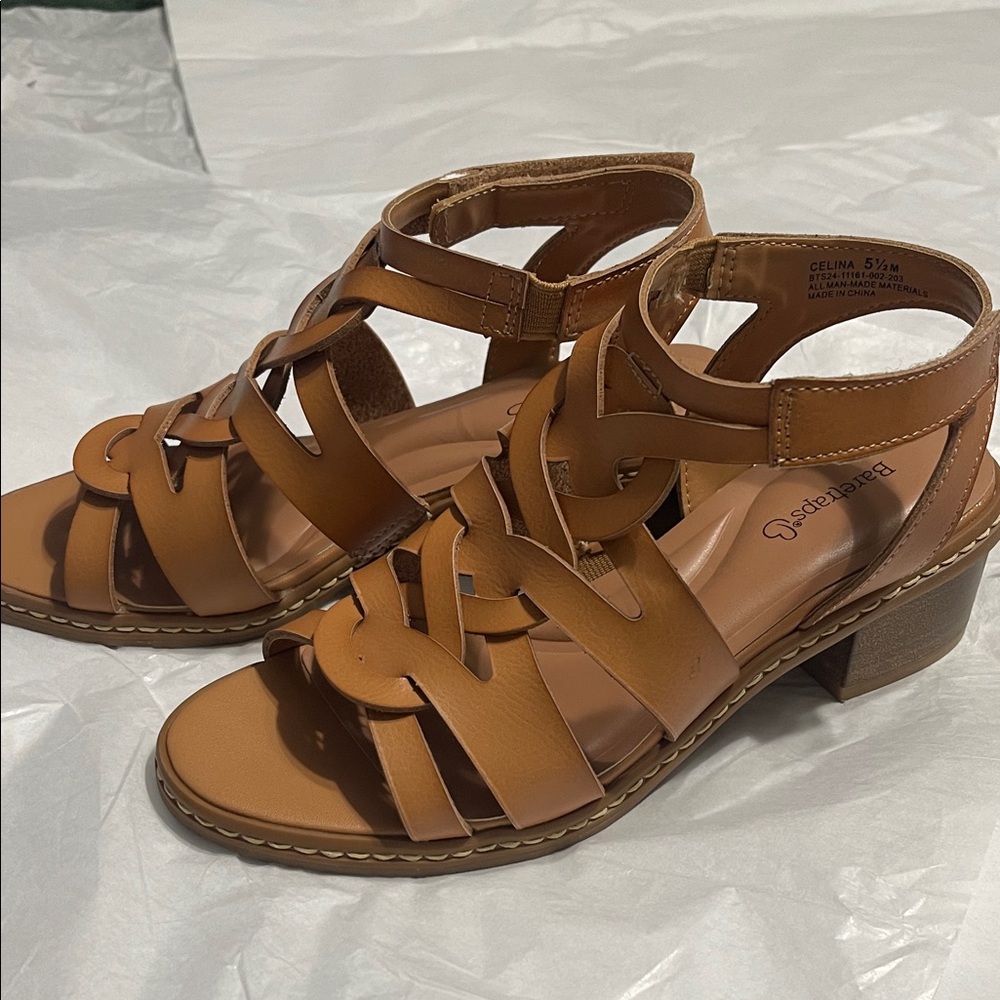 Baretraps Celina Tan Leather Block Heel Sandals